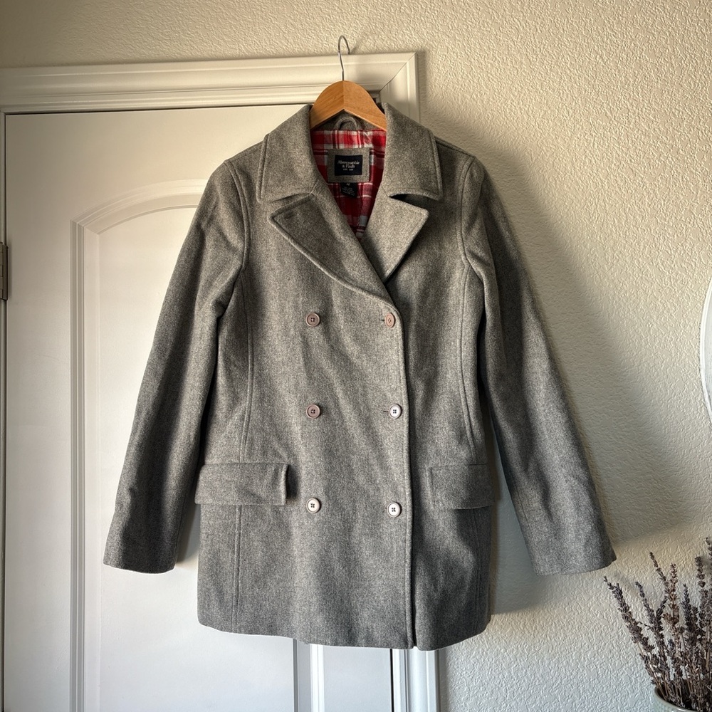 Abercrombie & Fitch Wool Coat with Red Flannel Lining.
